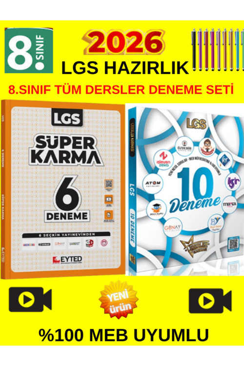Eyted 8.Sınıf Süper Karma 6 Lı Deneme+Liderler Lgs 10 Farklı Tüm Dersler Deneme Set+Kalem