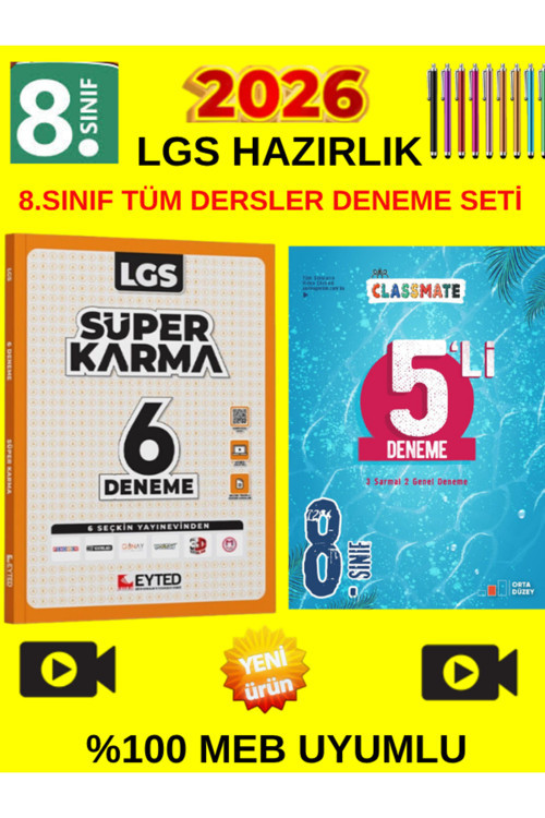 Eyted 8.Sınıf Süper Karma 6 Lı Deneme+Okyanus 8.Sınıf Tüm Dersler Classmate 5 Li Deneme+Kalem