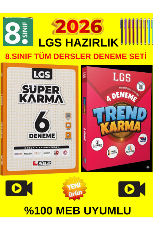 Eyted 8.Sınıf Süper Karma 6 Lı Deneme+Trend Karma 8.Sınıf Lgs Tüm Ders 4 Deneme Set+Kalem