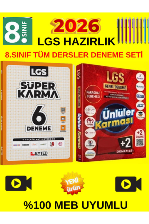 Eyted 8.Sınıf Süper Karma 6 Lı Deneme+Ünlüler Tüm Dersler 8.Sınıf 10 Farklı Yayın Deneme+Kalem
