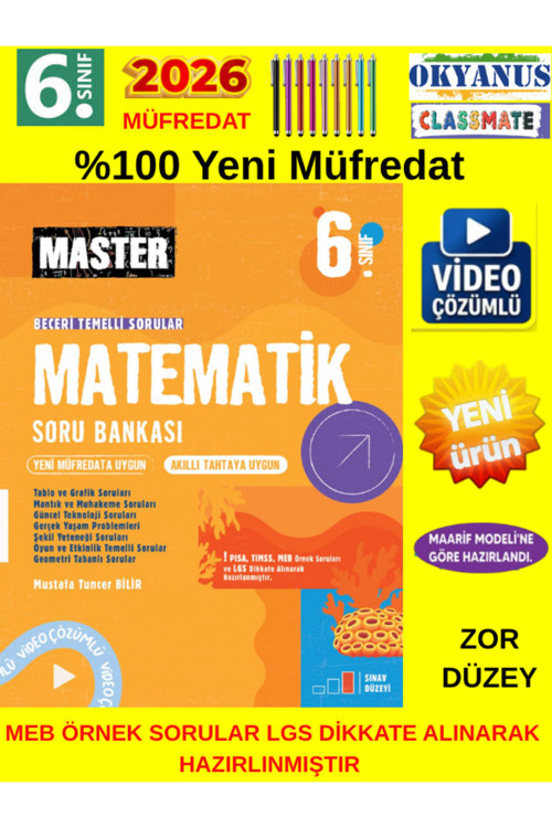 2026 6. Sınıf Master Matematik %100 Yeni Müfredat Beceri Temelli Zor Soru Bankası Seti+Kalem