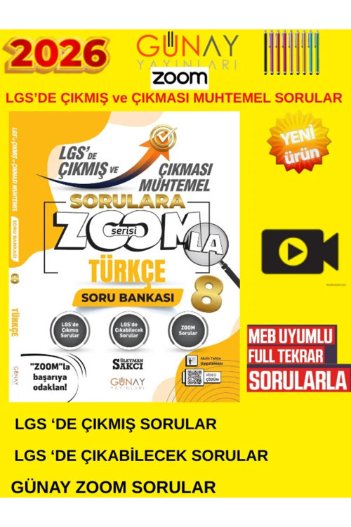 Günay 2026 8.Sınıf Zoomla Çıkması Muhtemel Sorular Türkçe Soru Bankası-Tablet Kalem Kalem Hediyeli!