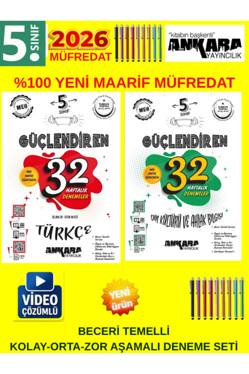 Ankara Güçlendiren 2026 5.Sınıf Türkçe-Din Yeni Müfredat Beceri Temelli Deneme Seti+Kalem