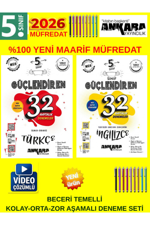 Ankara Güçlendiren 2026 5.Sınıf Türkçe-İngilizce Yeni Müfredat Beceri Temelli Deneme Seti+Kalem