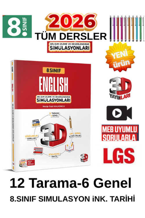 8.Sınıf Lgs İngilizce3D Simülasyon 12 Tarama 6 Genel Deneme + Tablet Kalemi Birlikte Gönderilir