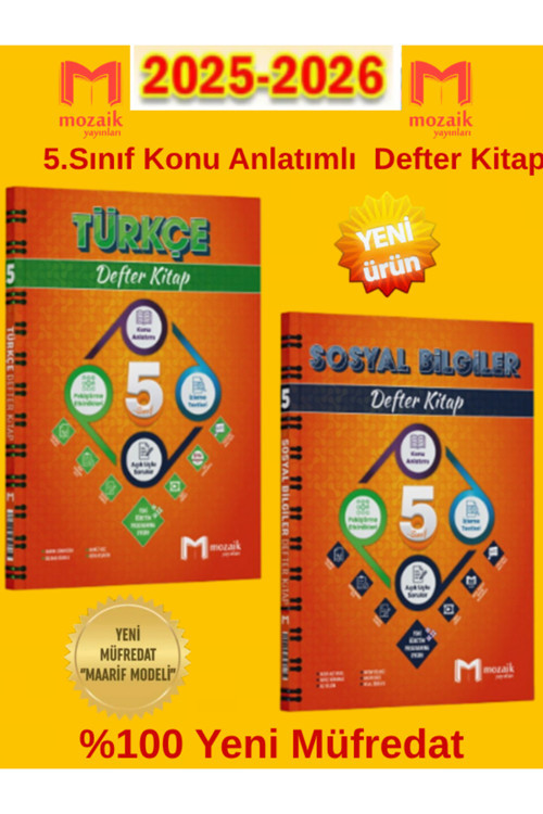 2025-2026 %100 Müfredat 5.Sınıf (T-S) 2 Kitap Konu Anlatımlı Defter Kitap Seti+Kalem
