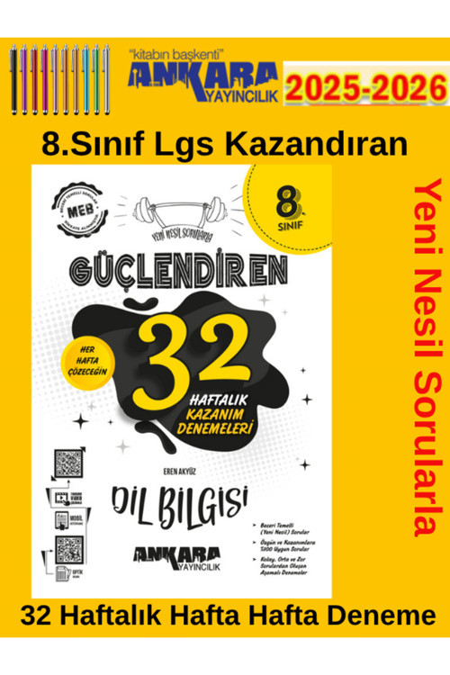 Ankara %100 Yeni Müfredat 8.Sınıf Güçlendiren Dilbilgisi 32 Hafta Deneme+Android Kalem