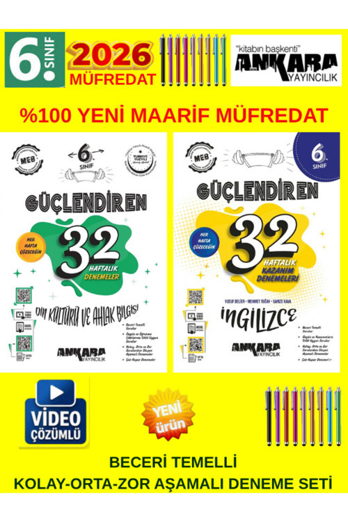 Ankara Güçlendiren 2026 6.Sınıf Din-İngilizce Yeni Müfredat Beceri Temelli Deneme Seti+Kalem