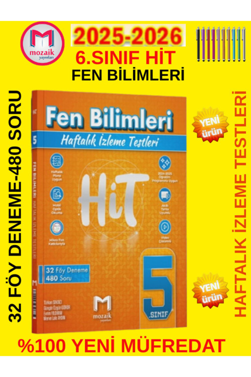 5.Sınıf Hit Fen Bilimleri %100 Maarif Müfredat Haftalık İzleme Testi Deneme Seti+Android Kalem