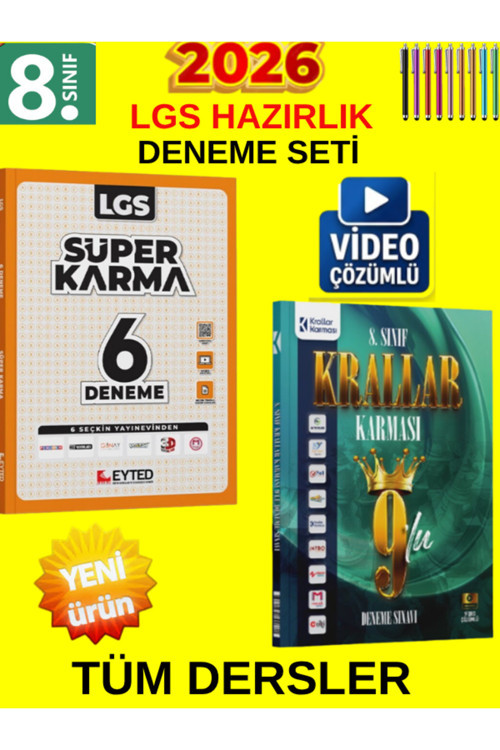 Lgs Süper İkili 8. Sınıf Tüm Ders Genel Deneme Seti-Eyted Süper Karma 6Lı+Krallar Karması 9 Lu Deneme