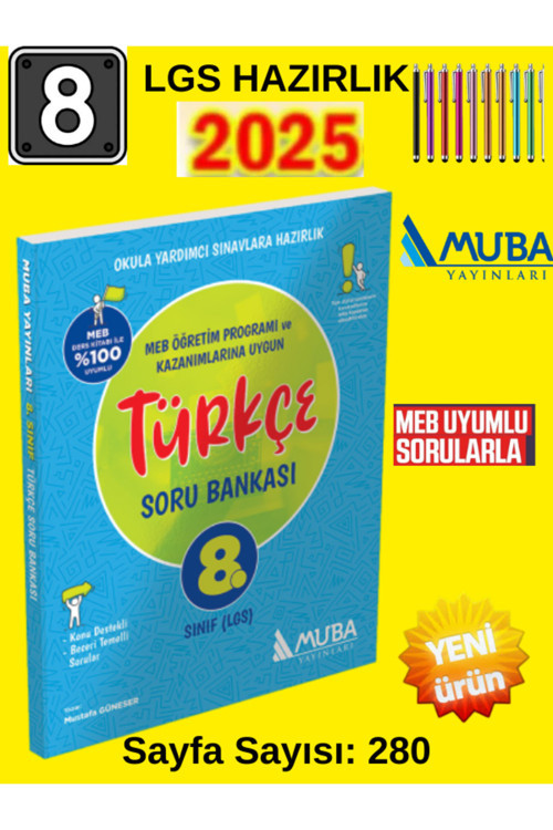 Muba 8.Sınıf Meb Uyumlu 2025 Video Çözümlü Türkçe Soru Bankası+Dokunmatik Kalem