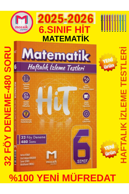 6.Sınıf %100 Yeni Müfredat Hit Matematik 32 Föy Deneme 480 Soru Haftalık İzleme Deneme Set+Kalem