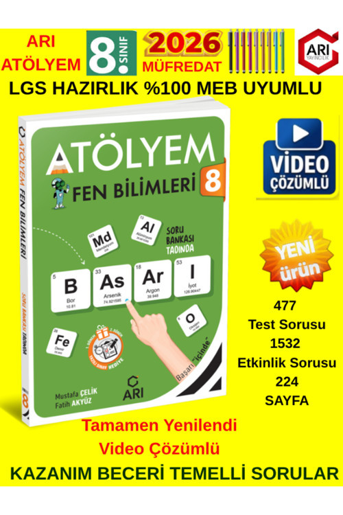 Arı Yayınları 2026 8.Sınıf Lgs Atölyem Fen Kazanım Beceri Temelli Soru Bankası+Android Kalem