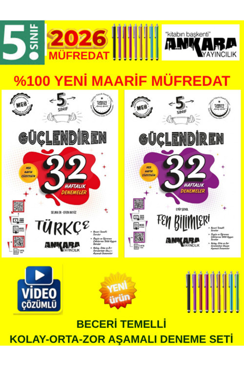 Ankara 5. Sınıf Güçlendiren 2Li Deneme Seti Yeni Müfredat Beceri Temelli (Türkçe-Fen)+Kalem