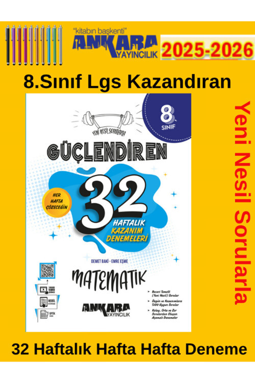 Ankara Güncel 8.Sınıf Matematik Güçlendiren 32 Hafta Deneme+Tablet Kalem