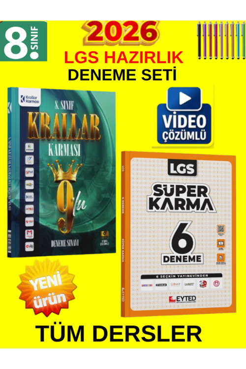 Lgs Süper İkili 8. Sınıf Tüm Ders Genel Deneme Seti-Krallar Karması 9 Lu+Eyted Süper Karma 6Lı