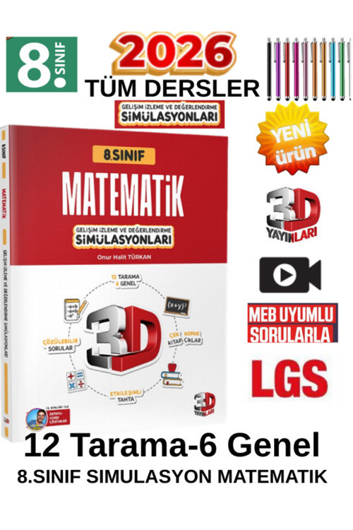 8.Sınıf Lgs Matematik 3D Simülasyon 12 Tarama 6 Genel Deneme + Tablet Kalemi Birlikte Gönderilir