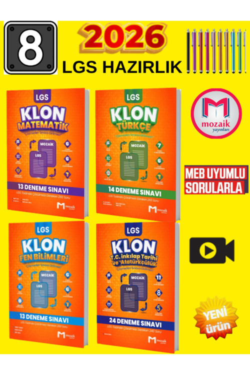 8.Sınıf 2026 Lgs Klon Deneme Seti 1020 Soru Mat-Fen-Türk-İnk Tar+ Tablet Kalemi Birlikte Gönderilir
