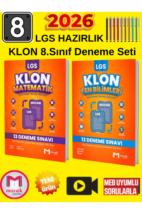 8.Sınıf 2026 Lgs Klon Deneme Seti 520 Soru Matematik-Fen + Tablet Kalemi Birlikte Gönderilir