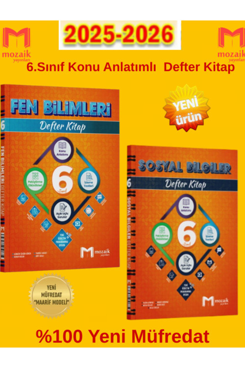 Güncel Mozaik %100 Yeni 6.Sınıf Fen-Sosyal Konu Anlatımlı Defter Seti+Tablet Kalemi