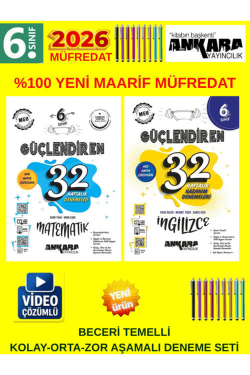 Ankara 6.Sınıf Güçlendiren 2Li Deneme Seti Yeni Müfredat Beceri Temelli (Matematik-İngilizce)+Kalem