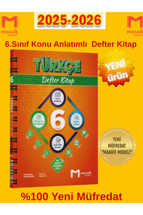 Güncel Mozaik %100 Yeni 6.Sınıf Türkçe Konu Anlatımlı Defter Kitap+Tablet Kalemi