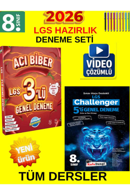 Lgs Süper İkili 8. Sınıf Tüm Ders Genel Deneme Seti-Ünlüler Acı Biber 3Lü + Kafadengi 5Li Deneme