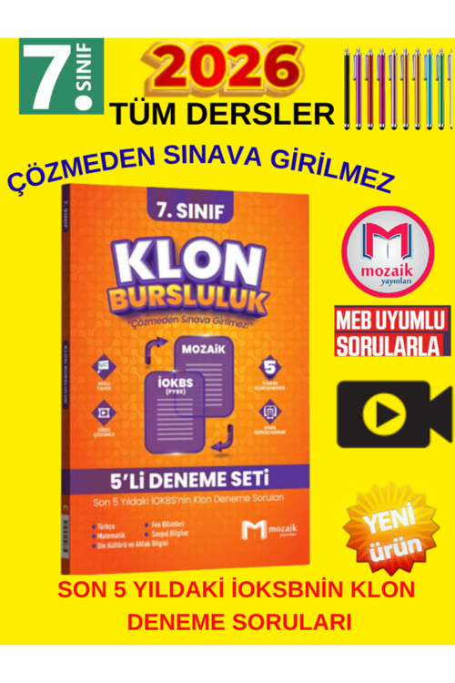 Klon 7. Sınıf 5’Li Deneme Seti (Son 5 Yıl İokbs Uyumlu) + Tablet Kalemi İle Birlikte