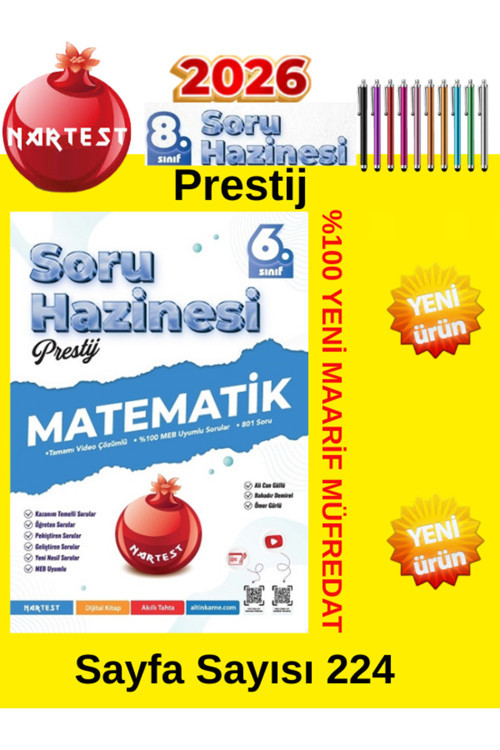 Nartest 2026 6.Sınıf Matematik %100 Maarif Müfredat Prestij Serisi Soru Hazinesi Soru Bankası+ Kalem