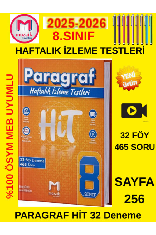 2025-2026 8.Sınıf Paragraf Hit Haftalık İzleme Testleri 32 Föy 465 Soru+Android Kalem