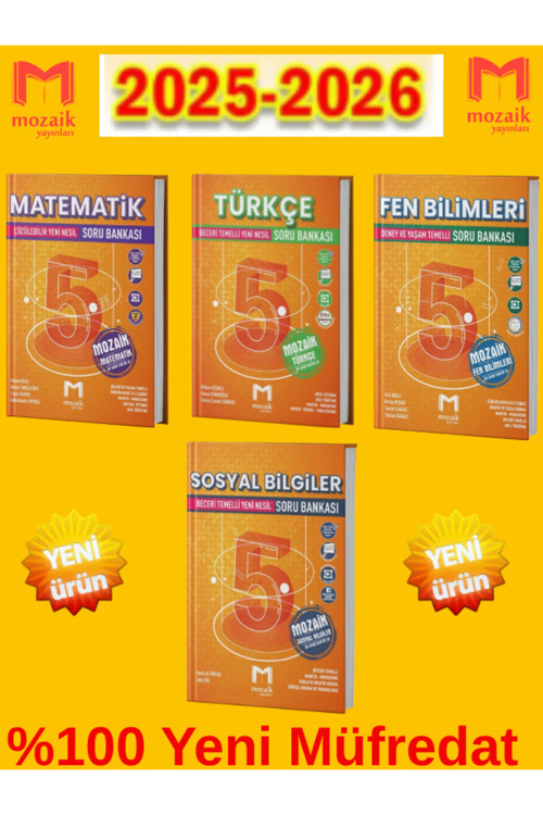 Güncel Mozaik Yeni Müfredat 5.Sınıf Mat-Fen-Türkçe-Sosyal 4 Kitap Soru Bankası Seti+Tabletkalem