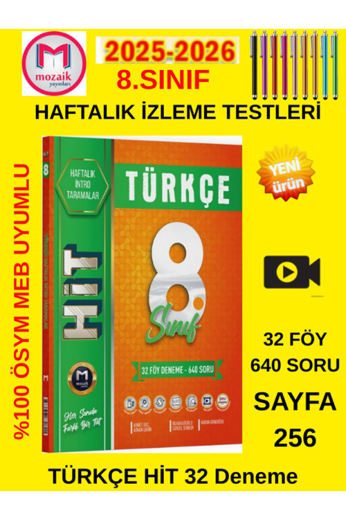 2025-2026 8.Sınıf Türkçe Hit Haftalık İzleme Testleri 32 Föy 640 Soru+Android Kalem