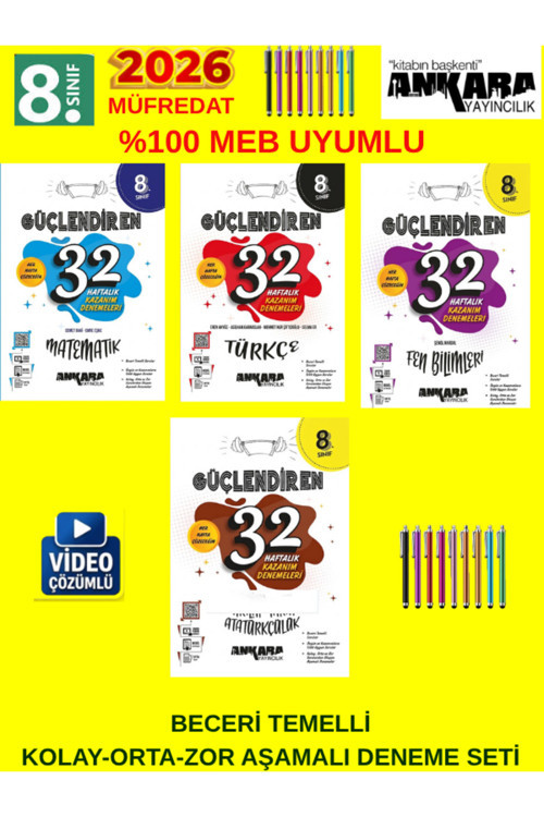 8.Sınıf Güçlendiren 4Lü Deneme Seti Yeni Müfredat Beceri Temelli (M-T-F-İnk)
