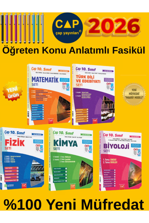 10.Sınıf %100 Yeni Maarif Müfredat Mat-Edebiyat-Fizik-Kimya-Biyoloji Konu Anlatımlı Fasikül+ Kalem
