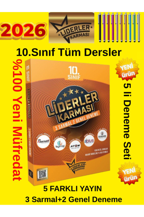 10.Sınıf Liderler Karması 5 Farklı Yayın Deneme %100 Yeni Müfredat+Dokunmatik Kalem