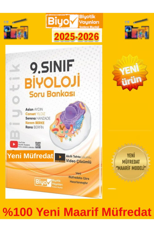 2025-2026 Biyotik 9.Sınıf Soru Bankası Video Çözümlü %100 Yeni Müfredat +Dokunmatik Kalem