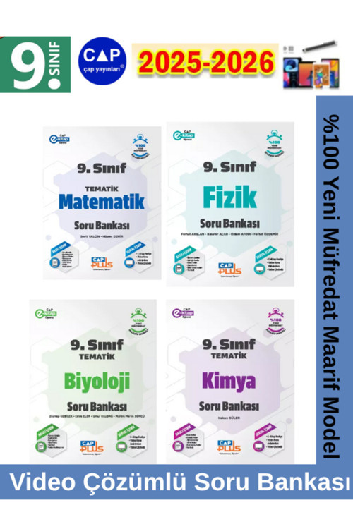 9.Sınıf 2025-2026 Matematik-Fizik-Kimya-Biyoloji Video Çözümlü Marif Soru Bankası Seti+Kalem