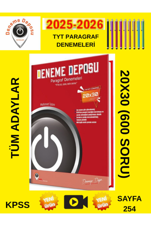 2026 Deneme Deposu Tyt Paragraf Kazanım Odaklı Konu Denemesi+Tablet Kalem