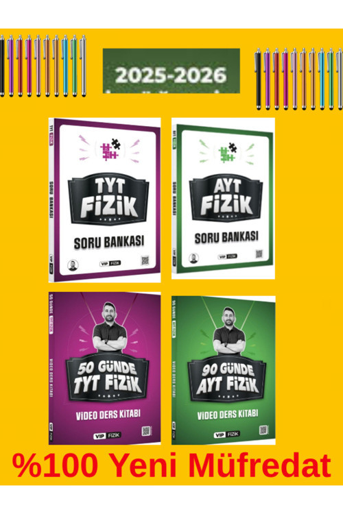 2026 Tyt-Ayt Fizik Soru Bankası -Video Ders Notu Seti Vip Fizik 4 Kitap+Android Kalem