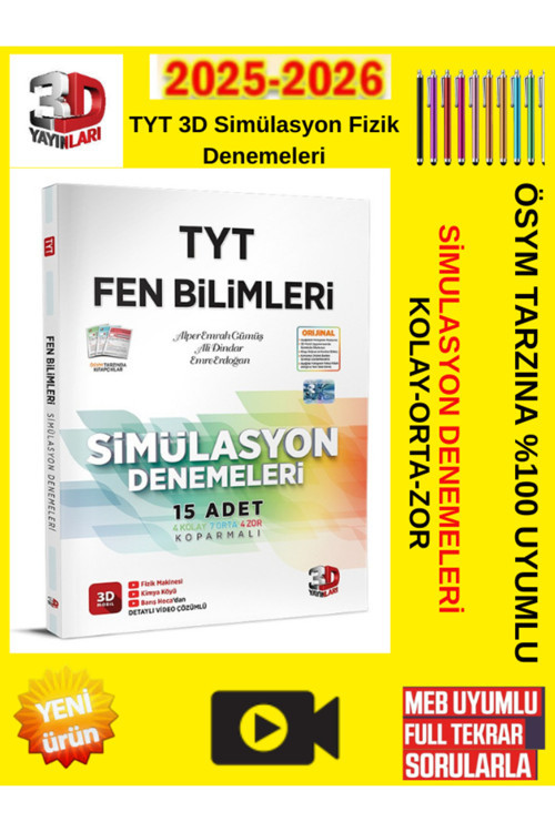3D Tyt Fen Bilimleri 15 Deneme Birlikte Gönderilir Android Kalem