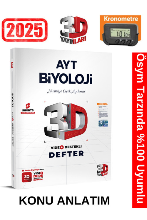 3D Yayınları 2025 Ayt Biyoloji Video Destekli Defter+Kronometre