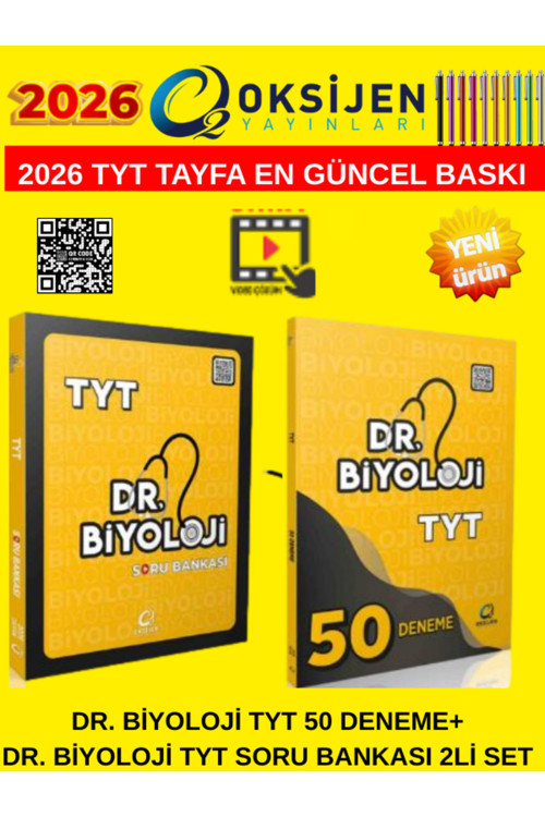 Oksijen Yayınları 2026 Dr. Biyoloji Tyt Soru Bankası+Dr. Biyoloji Tyt 50 Deneme 2Li Set+Kalem
