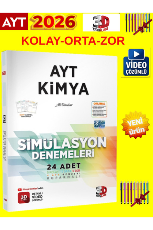 3D Çözüm Yayınları 2026 Ayt Simulasyon Kimya 24 Lü Kolay-Orta-Zor Video Çözümlü Deneme+Kalem