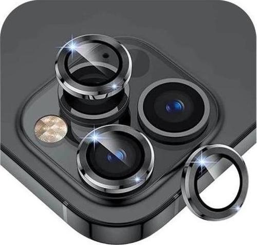 Iphone 15 Pro / 15 Pro Max İle Uyumlu Darbeye Dayanıklı Mekanizmalı Safir Kamera Lens Koruyucu Siyah