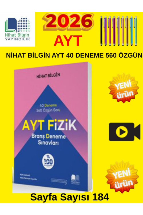 Nihat Bilgin 2026 Ayt Fizik 40 Deneme 560 Özgün Soru Video Çözümlü Yeni Ürün + Tablet Kalem