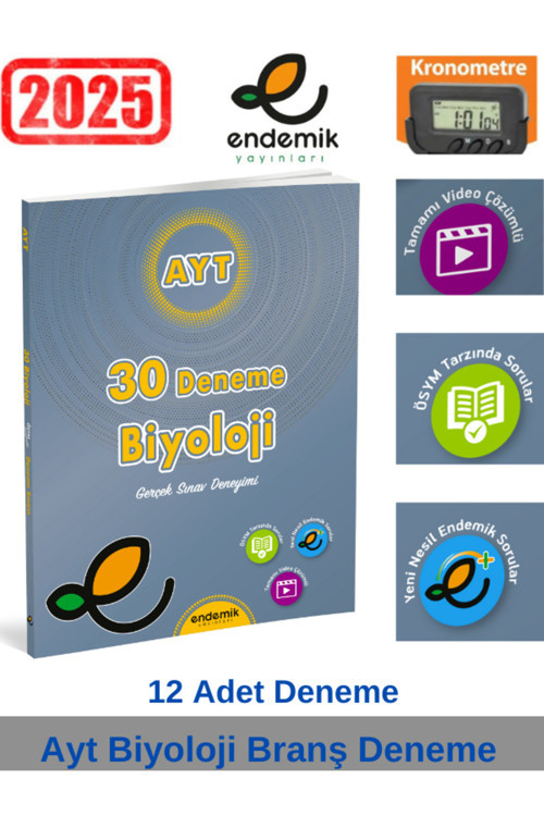Endemik 2025 Ayt Biyoloji 30 Adet Video Çözümlü Branş Deneme+Kronometre