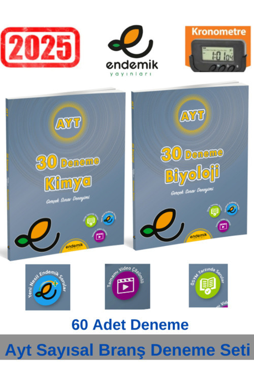 Endemik 2025 Ayt Kimya 30-Biyoloji30 Sayısal Branş Deneme Seti+Kronometre