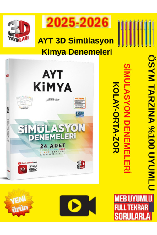 3D Yayınları Ayt Kimya Simülasyon 24 Deneme+Tablet Kalem