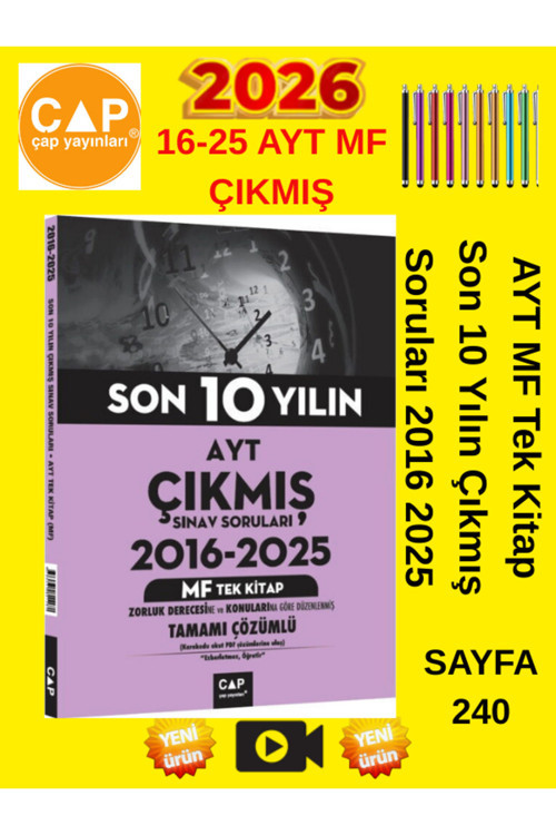 Çap Ayt Mf Tek Kitap Son 10 Yılın Çıkmış Soruları 2016 2025+Android Kalem