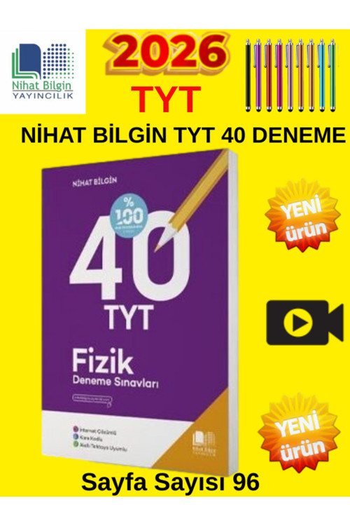 Nihat Bilgin Yayınları 2026 Tyt Fizik 40 Deneme Video Çözümlü Tablet Kalem